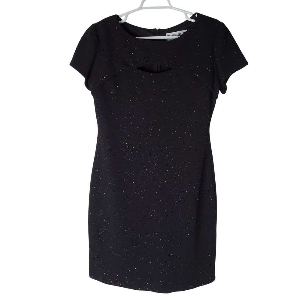 Jessica Howard Black Sparkle Cutout Neckline Short Sleeve Sheath Dress Size 12